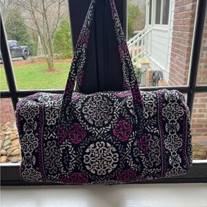 Vera Bradley large duffel bag in Canterbury magenta purple black white travel